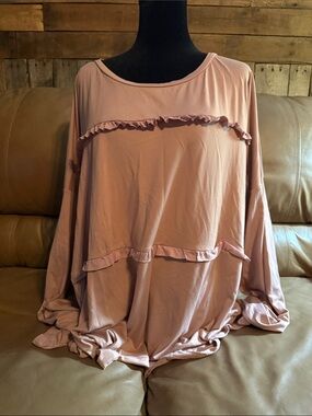 Doublju Dusty Blush Ruffle Long Sleeve Top